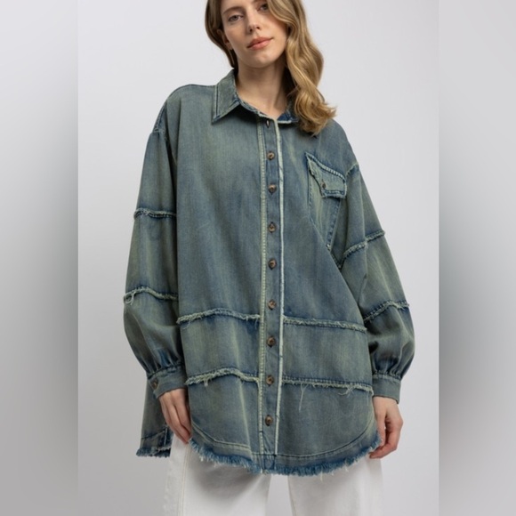 Bluevelvet Peace Sign Denim Shirt - Picture 2 of 3